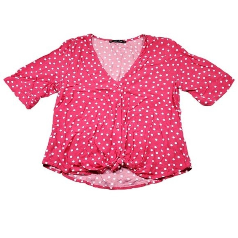 Abercrombie Tie Front Polka Dot Red White Cropped Shirt Top Short Sleeve Small